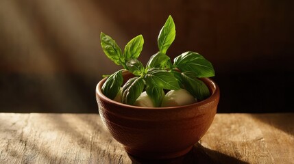 Fresh rosemary sprigs on a rustic wooden cutting board, morning light casting soft shadows