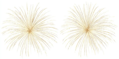 Two golden fireworks bursts against a white background