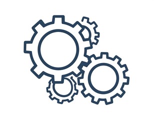 Interlocking gears in a simple, outlined graphic design