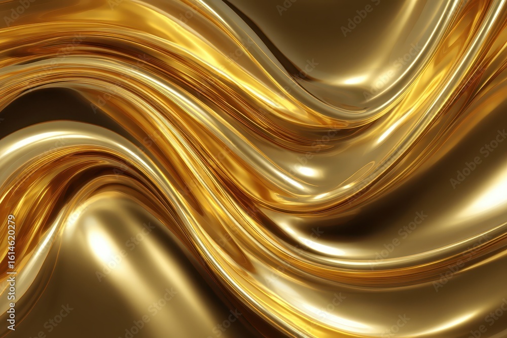 Poster luxurious dynamic flow of golden waves creates an enchanting background with a rich texture and vibr