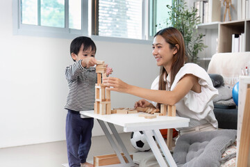 Building blocks: mother and child creating together
