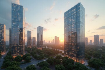 Obraz premium Modern City Skyline at Sunset