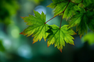 Fresh green maple leaves with soft background