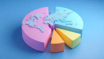 Obraz premium Pastel pie chart with world map