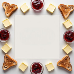 Breakfast Frame with Toast, Butter, and Jam with Copy Space, Perfect for Menu Designs and Recipe Layouts
