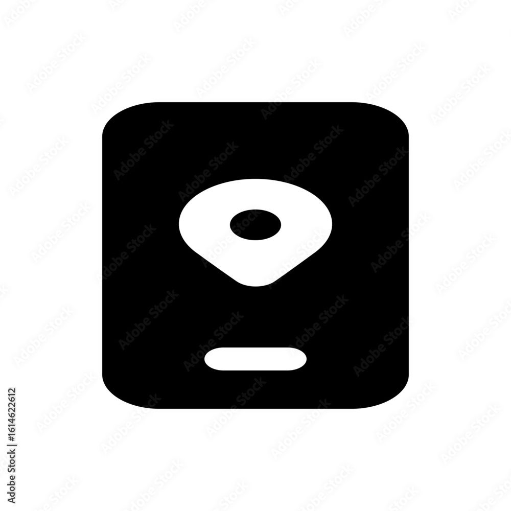 Poster mobile phone display showing a location pin and a home button in black and white simple illustration