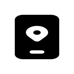 Mobile phone display showing a location pin and a home button in black and white simple illustration