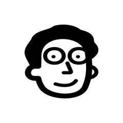 Illustration of a cartoonish face with large round eyes, a small nose, and a simple curved smile line