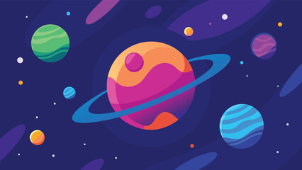 Fototapeta premium Vibrant cartoon planets and nebula in deep space
