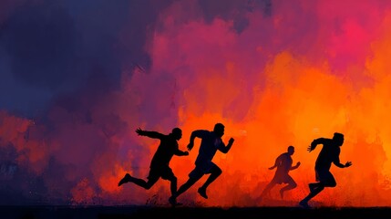 Obraz premium Silhouette Athlete Sprinting at Dawn – Immersive Endurance Sports Visual for Digital Wellness and Inclusive Fitness Campaigns