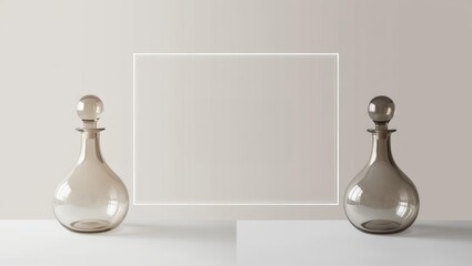 Elegant Background with Glass Bottles Framing a Central Text Space, Ideal for Product Mockups and Creative Design