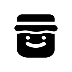 Illustration of a black jam jar with a sealed lid and a smiling face on the front of the jar design