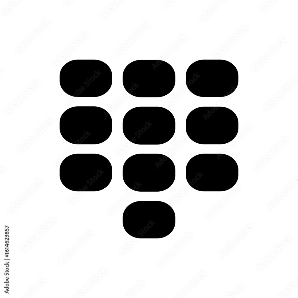 Poster nine black rounded rectangles arranged in a keypad style layout on a white background in a square fo