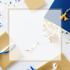 Elegant Graduation Celebration Background with Gold Frame and Copy Space