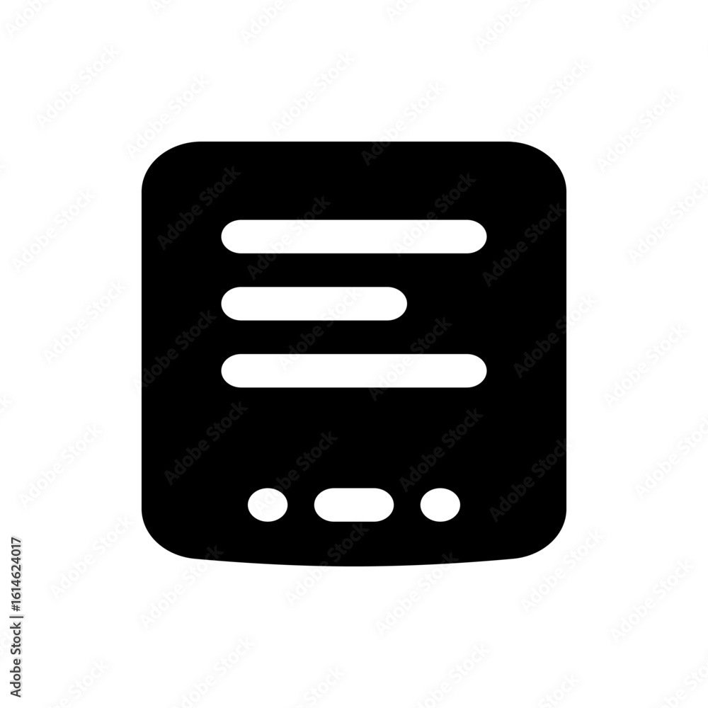 Poster illustration of a black document icon with rounded corners and three horizontal lines and three dots