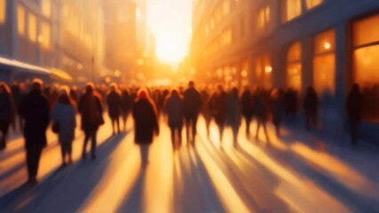 City bustle at sunset