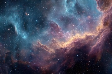 Fototapeta premium Vibrant cosmic space filled with a stunning nebula and twinkling stars, showcasing the beauty of the universe in a breathtaking display of colors and formations