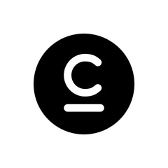 A black circle containing a white letter c above a short white horizontal line in a minimalist design style