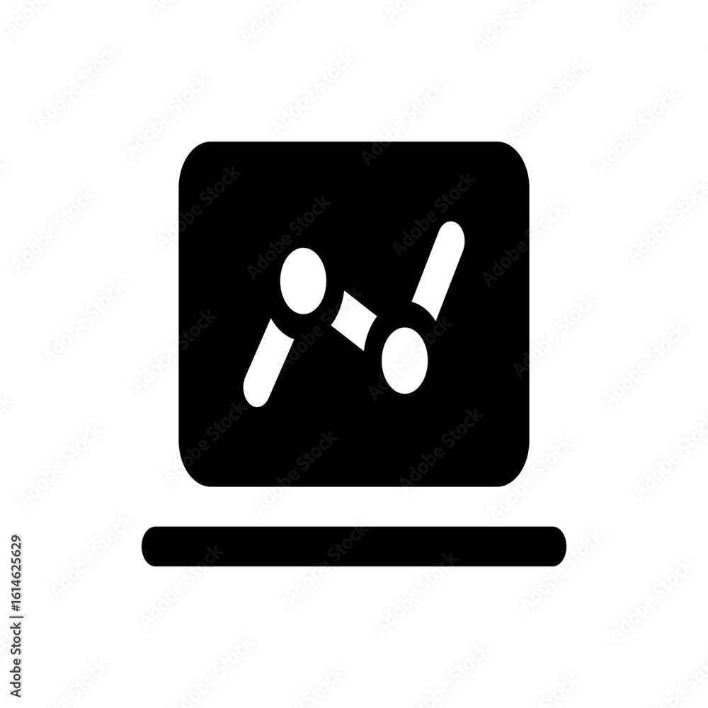 Poster laptop displaying a data chart with two circles connected by lines on a black screen illustration