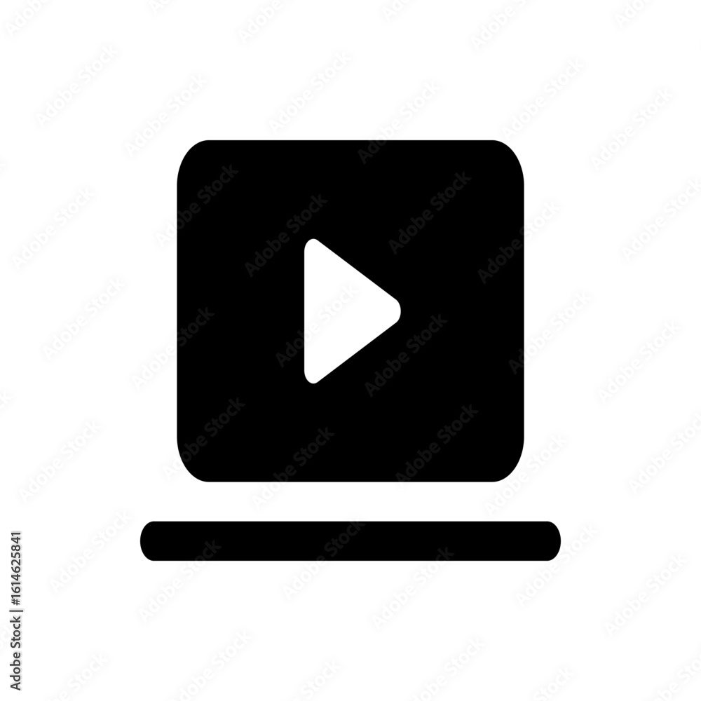 Poster illustration of a black laptop with a white play button on the screen in a simple and modern style d
