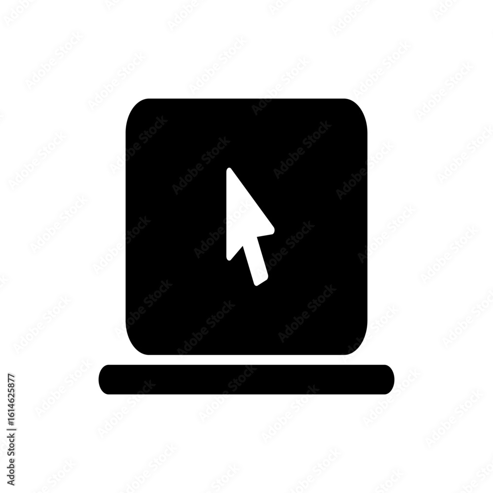 Poster laptop with a cursor pointing towards the screen in a simple black and white vector illustration sty