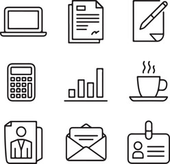 Professional Work Icon Set – Linear Style Office and Business ElementsProfessional Work Icon Set – Linear Style Office and Business Elements