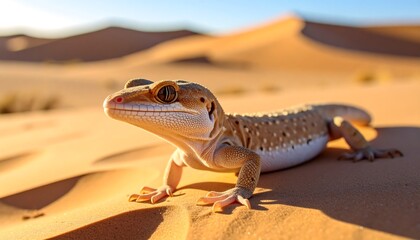 Gecko in a golden desert landscape