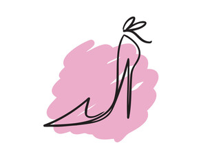 Hand drawn line beautiful woman shoe with high heel. Fashion illustration for girl sketch, shopping label or shoe store logo