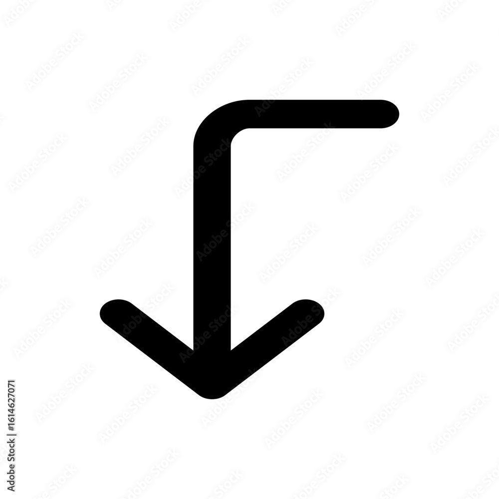 Poster black arrow pointing down with a right angle turn on a white background in a simple and clean style