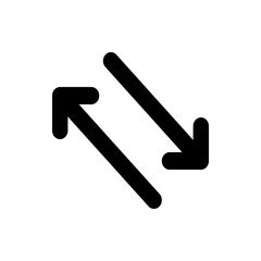Two diagonal arrows pointing in opposite directions showcasing movement and directionality in black color