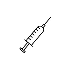 Medical syringe in simple outline style on transparent background  