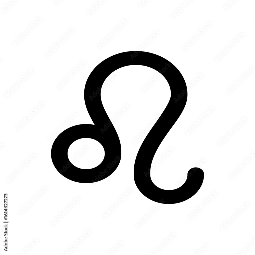 Poster black leo zodiac sign symbol with curved lines and a circle on the left side on a white background i