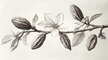 Branch Ink Tree Drawing Traditional Cacao Cacao With