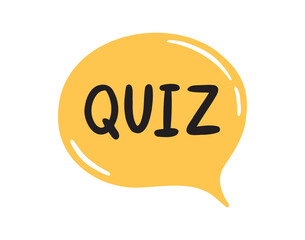 Quiz text in speech bubble. Quiz comic style poster handwritten doodle lettering phrase. Quiz message saying text. Hand drawn print clipart.