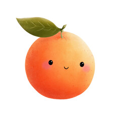 Kawaii Orange with Leaf and Smiling Face