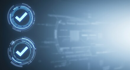 Futuristic Check Mark Icon in Digital HUD Design