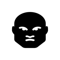 Illustration of a bald head with angry expression featuring stylized eyes and mouth in black and white design