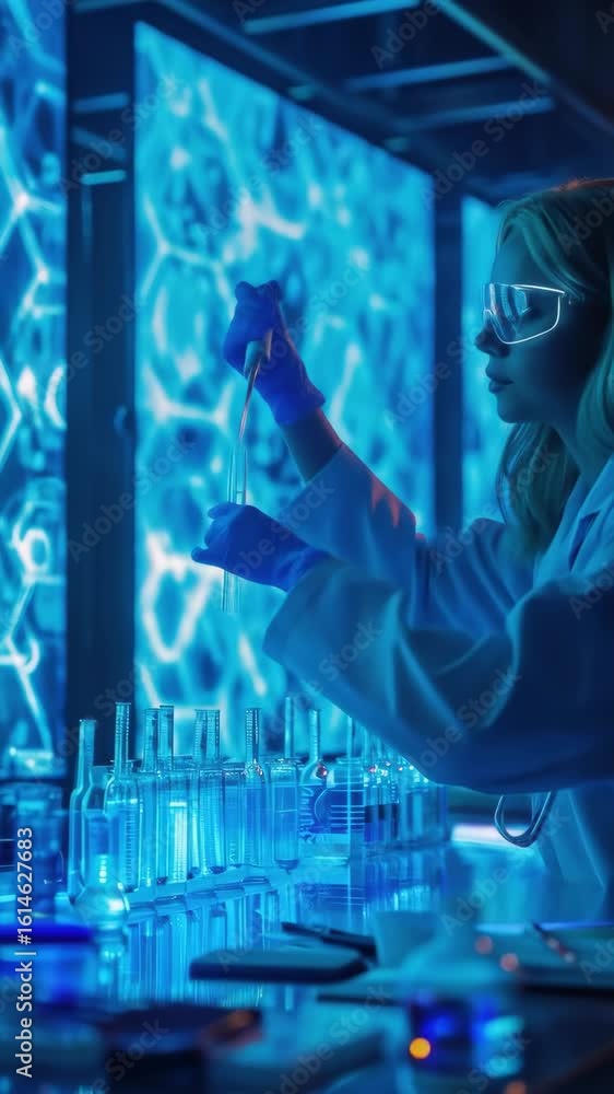 Poster focused scientist working in a lab