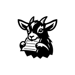 goat kid nibbling on a piece of notebook paper