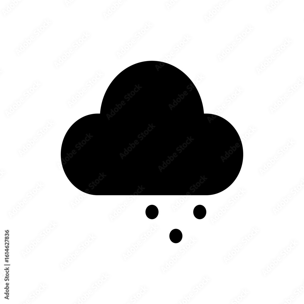 Poster black cloud with three raindrops falling down from it representing a simple weather icon design styl