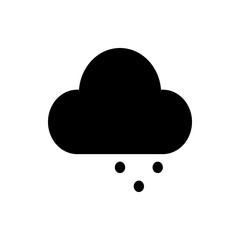 Black cloud with three raindrops falling down from it representing a simple weather icon design style rain