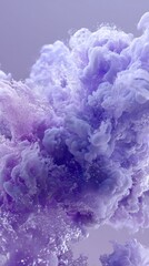 Dreamy 3D Render of a Flowing, Lilac Cloud with Sparkling Water Droplets, Evoking a Sense of Calm and Serenity