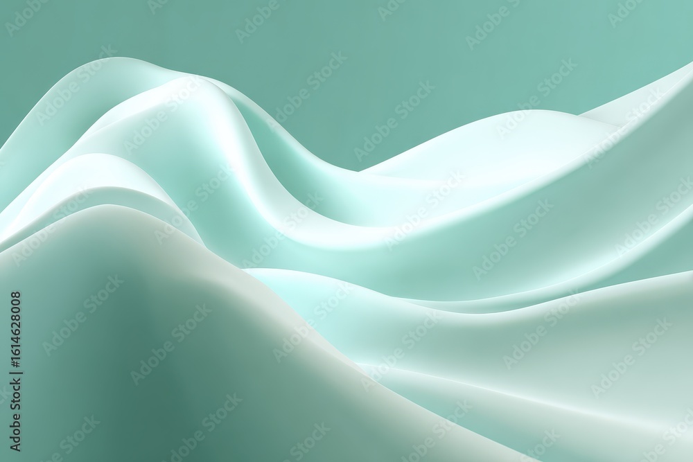 Poster soft green and white waves flowing elegantly in a tranquil abstract display inviting calm and sereni