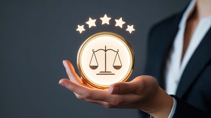 Presenting Impartial Justice A symbol of Legal Excellence and Integrity held firmly with Five Star Quality assurance in