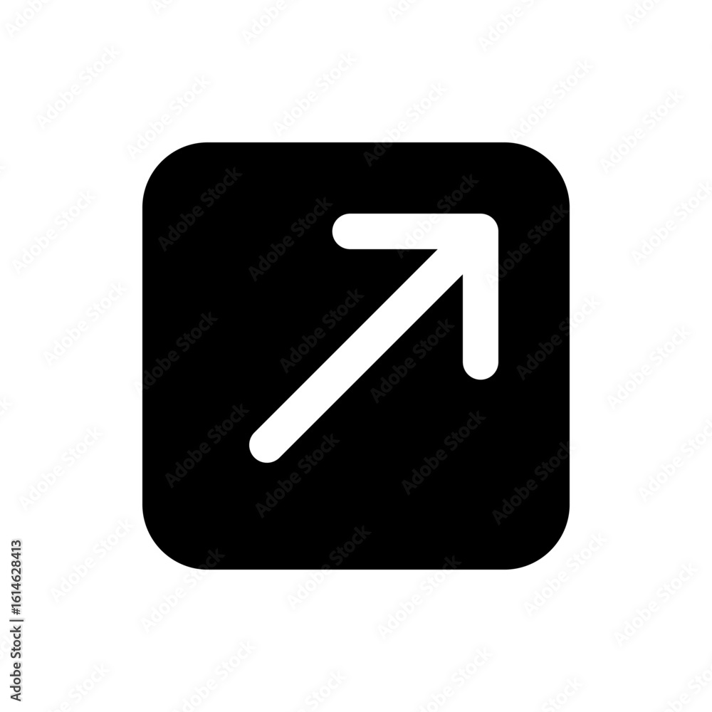 Poster black square with rounded corners containing a white arrow pointing to the upper right direction ico