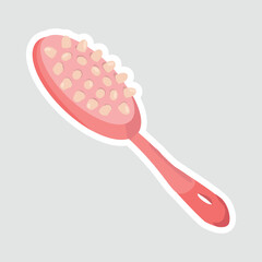 Pink Hair Brush – Vector Illustration Sticker. Pink hair brush vector sticker with rounded bristles, ideal for beauty themes, hair care visuals, and personal hygiene design assets