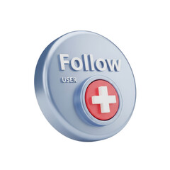 Obraz premium Follow user button with a plus icon isolated on transparent background