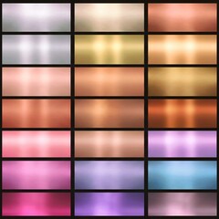 abstract colorful background with squares, A set of shiny metallic gradients. The texture of a smooth metal surface. A collection of silver, gold, purple and blue metallic gradients.