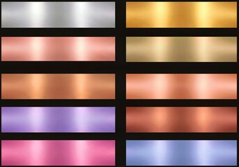 set of abstract vector backgrounds, A set of shiny metallic gradients. The texture of a smooth metal surface. A collection of silver, gold, purple and blue metallic gradients.