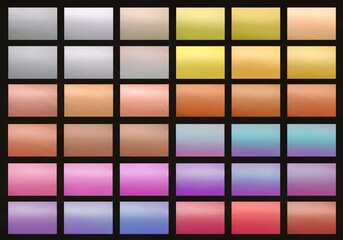 abstract background of colorful squares, A set of shiny metallic gradients. The texture of a smooth metal surface. A collection of silver, gold, purple and blue metallic gradients.